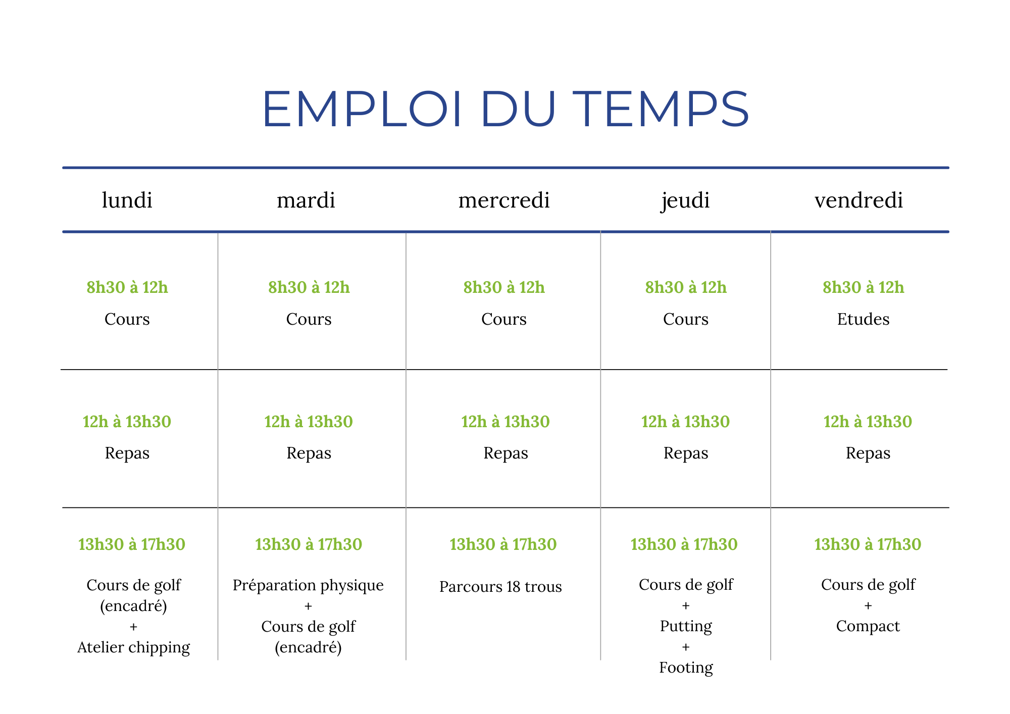 Emploi du temps Sport études